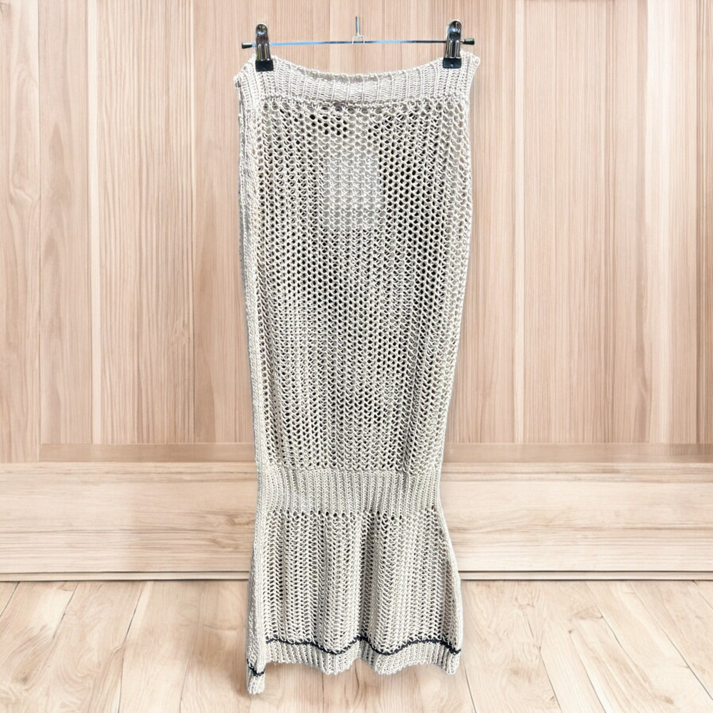 NWT Victoria Beckham Crochet Knit Midi Skirt Mesh Silver Beige Size 2 US 6 S / M - Picture 6 of 8